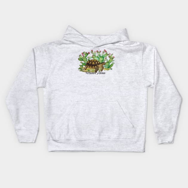 Forever Alone Desert Tortoise and paddle cacti Kids Hoodie by JJacobs